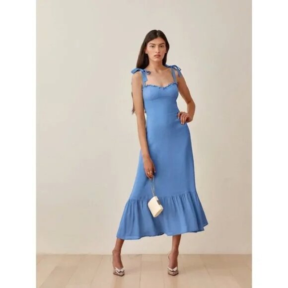 Reformation Nikita Midi Dress in Azure Blue Size 0 - Picture 1 of 11